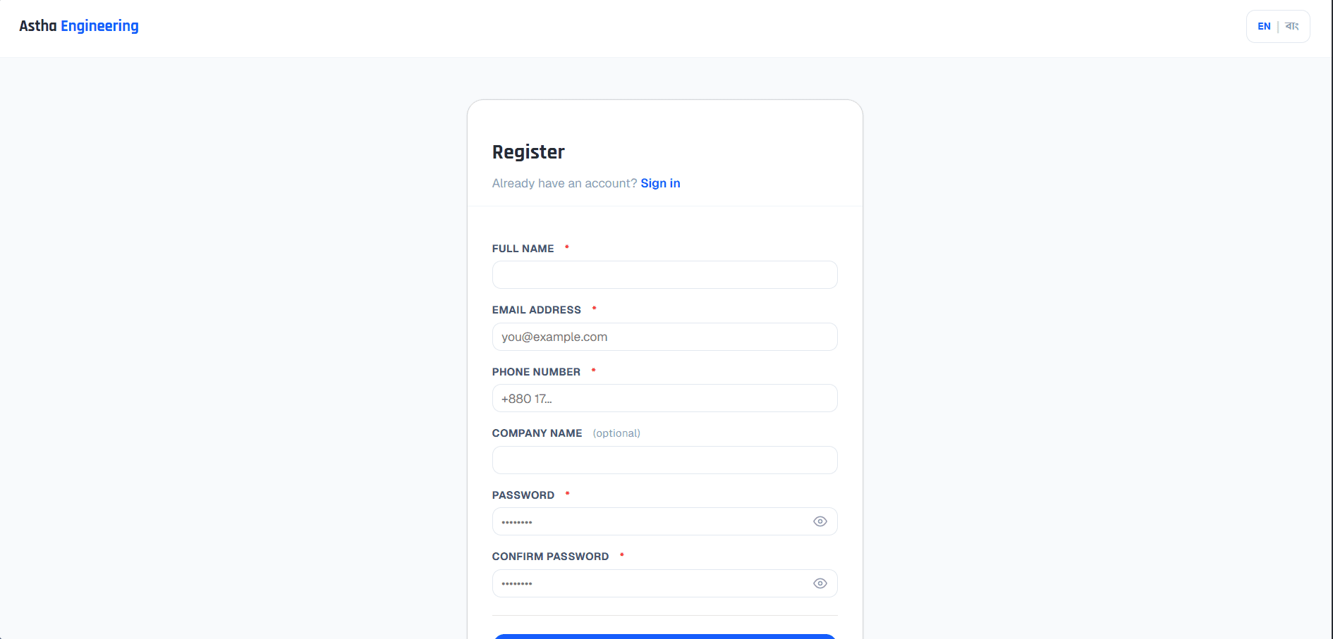 Astha Engineering & Solutions — screenshot